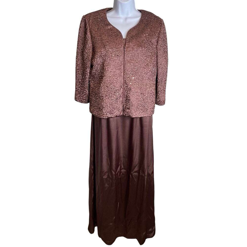 Alex Evenings Women's Mauve Beaded Dress And Jacket Two Piece Set Size 10 Glam